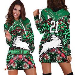 Custom Personalised South Sydney Indigenous Rabbitohs Dot Art Style Hoodie Dress