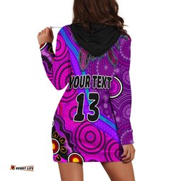 Custom Text and Number Australia Lizard and Sun Hoodie Dress Aboriginal Art Purple