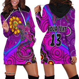 Custom Text and Number Australia Lizard and Sun Hoodie Dress Aboriginal Art Purple