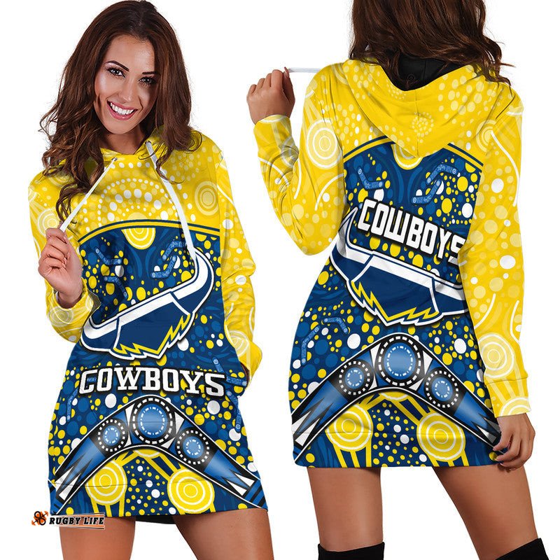 Cowboys Rugby Hoodie Dress Boomerang Indigenous Dots
