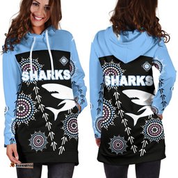 Cronulla Women's Hoodie Dress Sharks Simple Indigenous Black