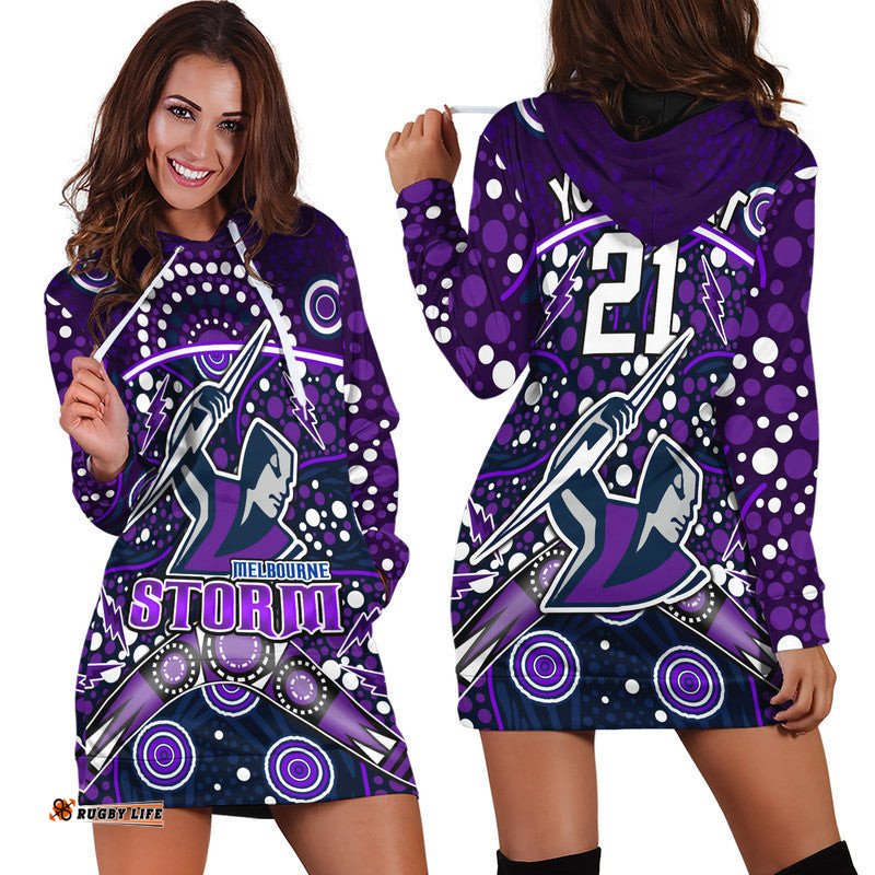 Custom Personalised Storm Rugby Hoodie Dress Melbourne Boomerang Indigenous Dots