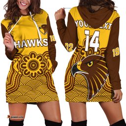 Custom Text And Number Hawthorn Football Hoodie Dress Go Hawks 1902 Aboriginal Art