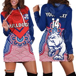 Custom Text And Number Bulldogs Football Hoodie Dress Western Doggies Aboriginal Art