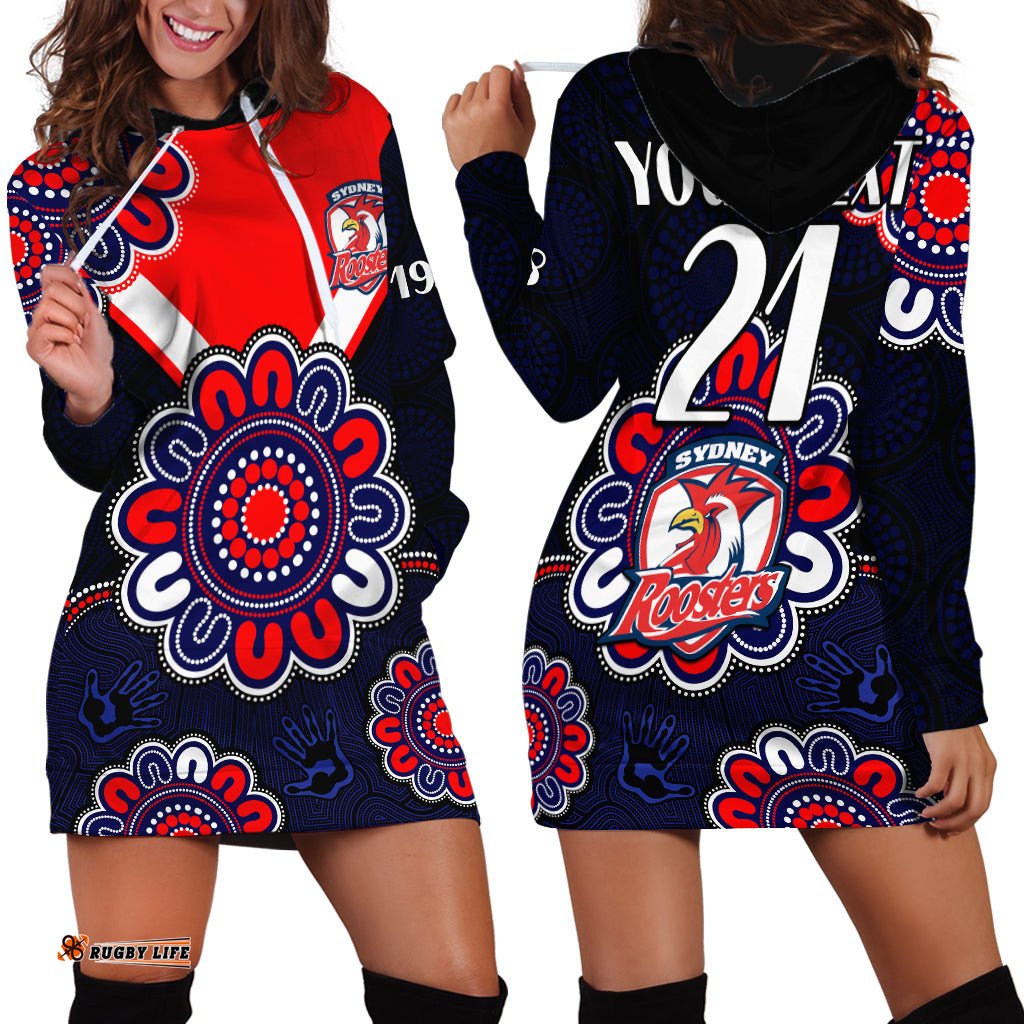 Custom Personalised NRL Sydney Roosters Rugby 1908 Aboriginal Hoodie Dress