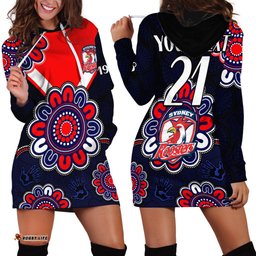 Custom Personalised NRL Sydney Roosters Rugby 1908 Aboriginal Hoodie Dress