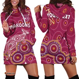 Custom Personalised Maroons Rugby Hoodie Dress Kangaroo Indigenous Pattern Unique Version