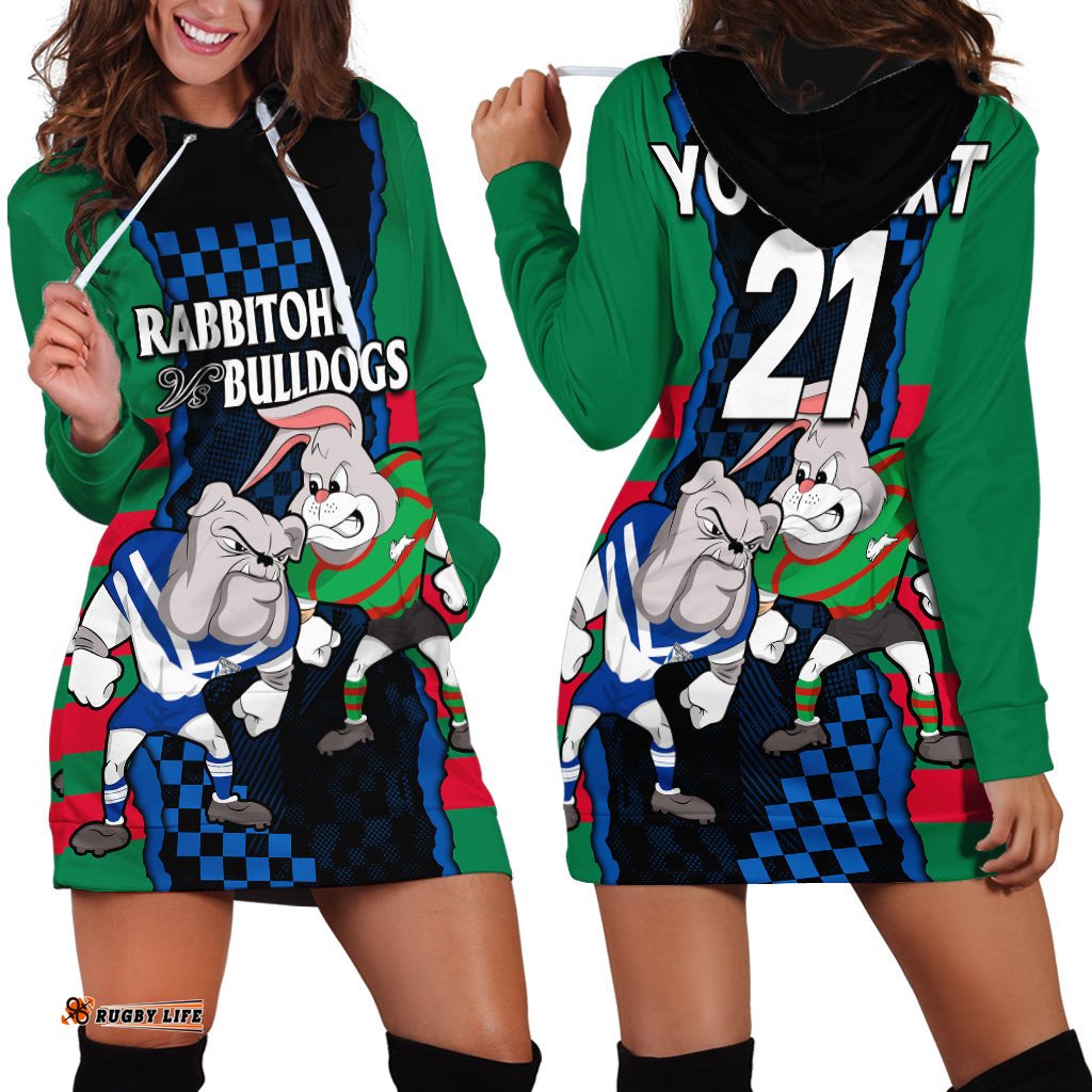 Custom Text And Number NRL Combine Rabbitohs and Bulldogs Hoodie Dress 02