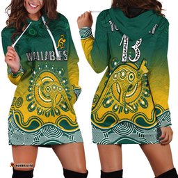 Custom Text and Number Wallabies Rugby Australia Hoodie Dress Aboriginal