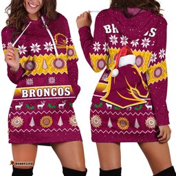 Broncos Christmas Hoodie Dress Brisbane Aboriginal Art Merry Xmas
