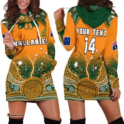 Custom Text And Number Australia Rugby Hoodie Dress Wallabies Kangaroo Orange Aboriginal