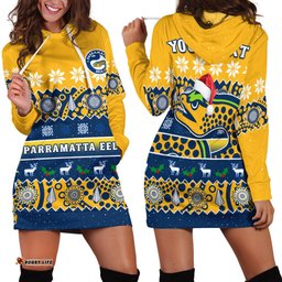 Custom Personalised Parramatta Eels Christmas Hoodie Dress Parra Aboriginal Art Merry Xmas
