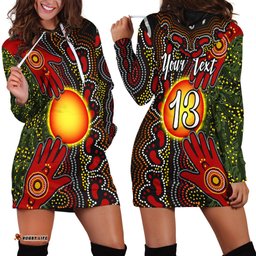 Custom Text and Number Aboriginal Dot Painting Hoodie Dress Go To Touch The Sun