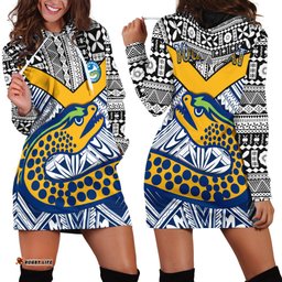 Custom Personalised Eels Rugby Hoodie Dress Polynesian Tapa Pattern Premiers