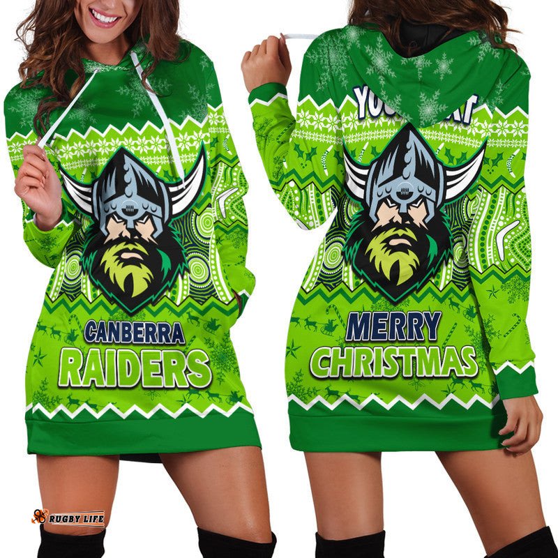 Custom Personalised Canberra The Green Machine Raiders Aboriginal Christmas Hoodie Dress