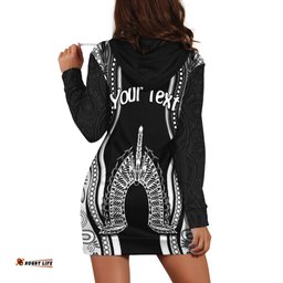 Custom Personalised Torres Strait Islands Hoodie Dress The Dhari Mix Aboriginal Turtle Version Black