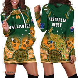 Australia Rugby Hoodie Dress Wallabies Kangaroo Green Aboriginal