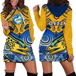 Parramatta Rugby Hoodie Dress Go Eels Polynesian Mix Indigenous Art