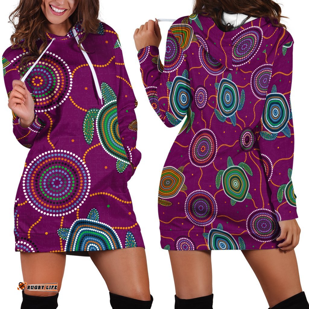 Hoodie Dress Aboriginal Turtle Purple Australia Dot Patterns