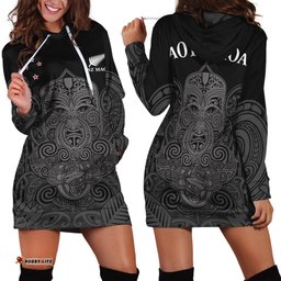 New Zealand Tiki Rugby Hoodie Dress NZ Maori Koru Pattern