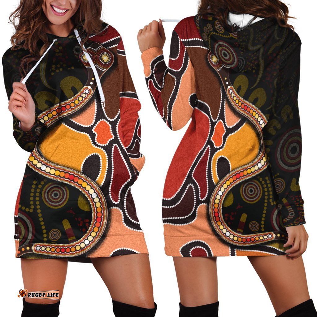 Hoodie Dress- Aboriginal Snake With Dot Painting