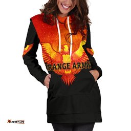 Orange Army Women Hoodie Dress Cricket Black