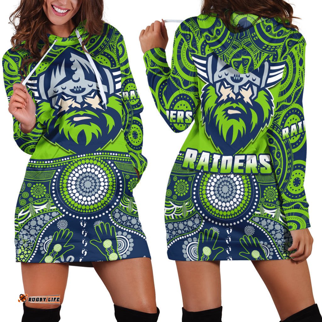 Raiders Rugby Hoodie Dress Aboriginal Pattern
