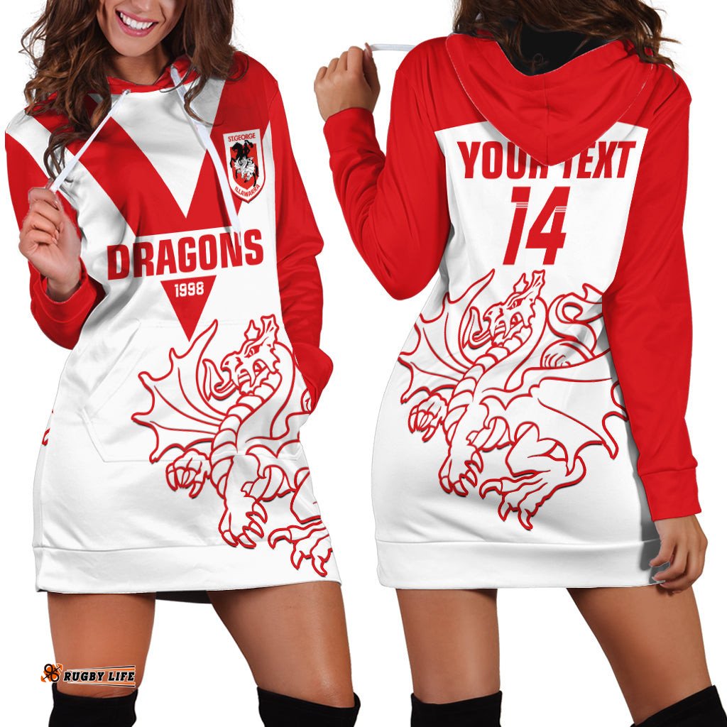 Custom Text And Number Dragons Rugby Hoodie Dress Simple St George Illawarra
