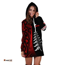 Custom Personalised Waitangi Day Hoodie Dress Maori Mix Fern Style Red