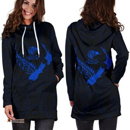 New Zealand Heart Women'S Hoodie Dress Map Kiwi Mix Silver Fern Blue