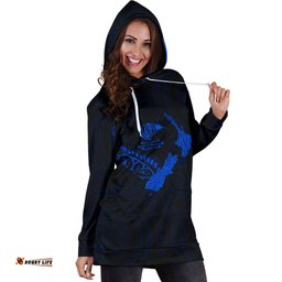 New Zealand Heart Women'S Hoodie Dress Map Kiwi Mix Silver Fern Blue