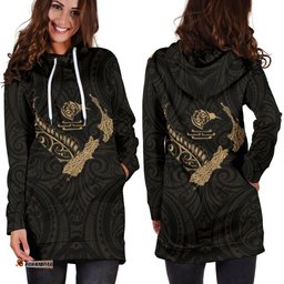 New Zealand Heart Women'S Hoodie Dress Map Kiwi Mix Silver Fern Gold