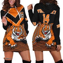 Custom Text And Number Wests Tigers Rugby Hoodie Dress Indigenous Black Artsy