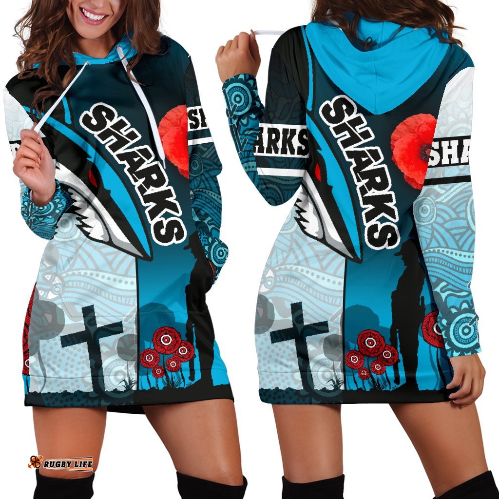 Sharks Women's Hoodie Dress Cronulla Anzac Day