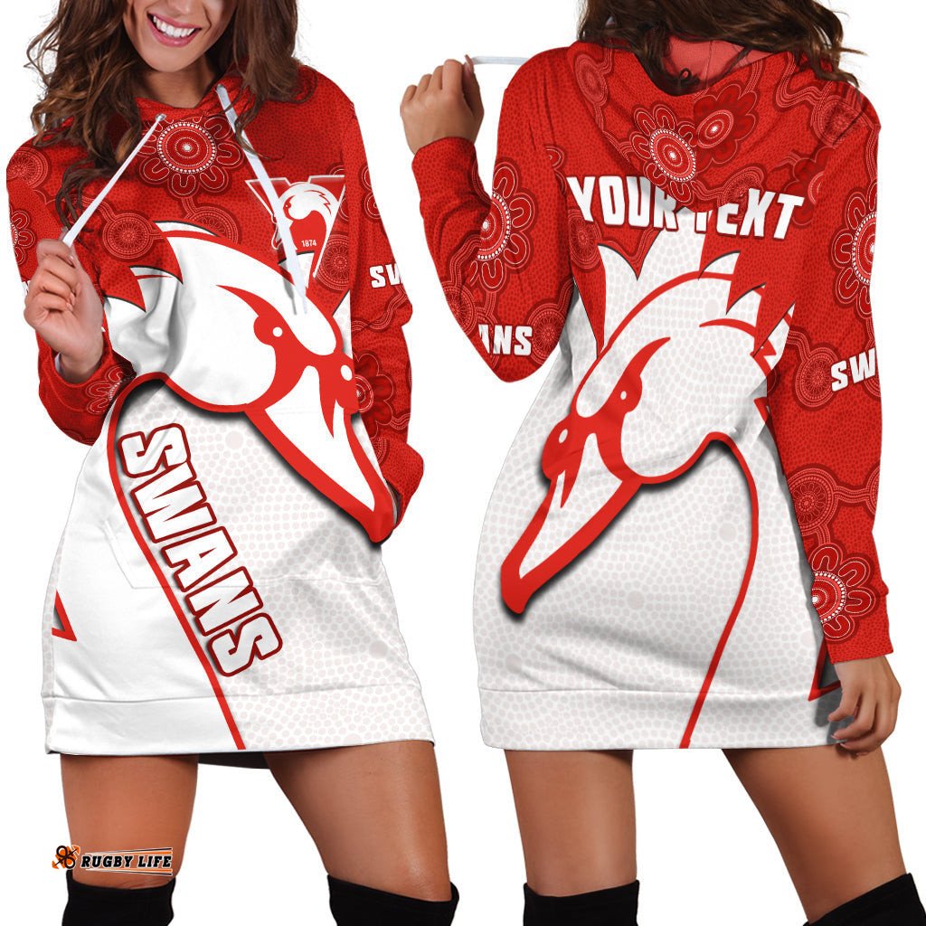 Custom Personalised Sydney Football Hoodie Dress Swans 1874 Dot Painting Artsy