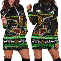 Panthers Christmas Hoodie Dress Aboriginal Pattern Penrith Black Version