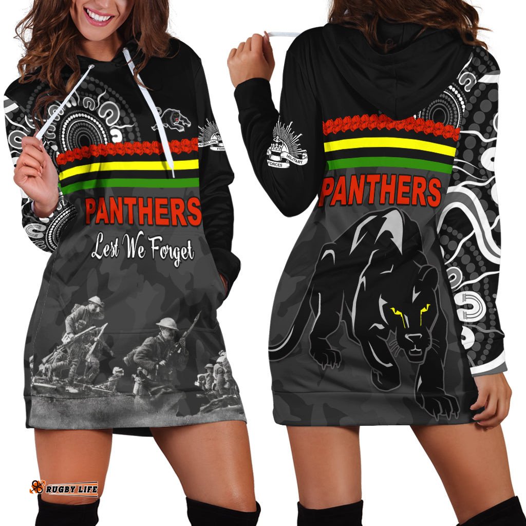 Panthers Anzac Day Hoodie Dress Aboriginal Lest We Forget Ver.02