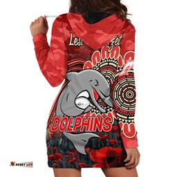 NRL ANZAC Redcliffe Dolphins Poppy Flowers Hoodie Dress