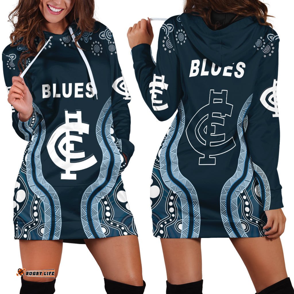 Go Blues Hoodie Dress Simple Indigenous