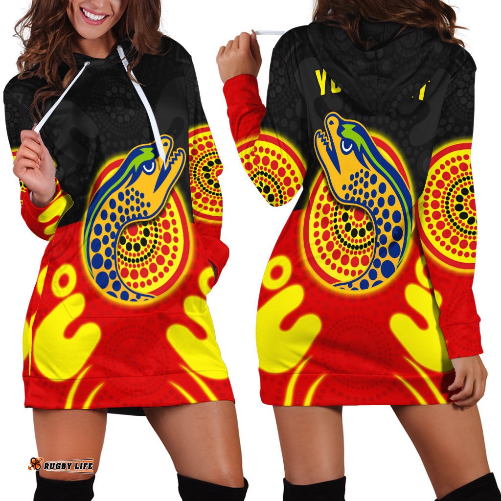 Custom Personalised Eels Indigenous Hoodie Dress Style Aboriginal Flag