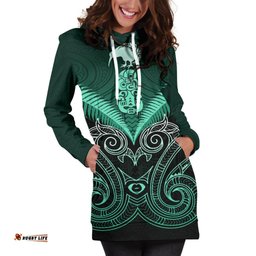 Maori Manaia New Zealand Hoodie Dress Turquoise