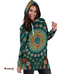Hoodie Dresses Aboriginal Green Dot Painting With Earth