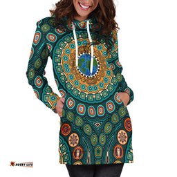Hoodie Dresses Aboriginal Green Dot Painting With Earth