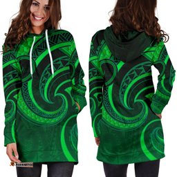 New Zealand Maori Mangopare Women Hoodie Dress Polynesian Green 02