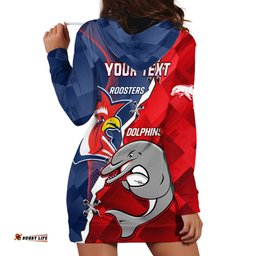 Personalised Dolphins And Roosters Rugby Hoodie Dress NRL Sporty Style