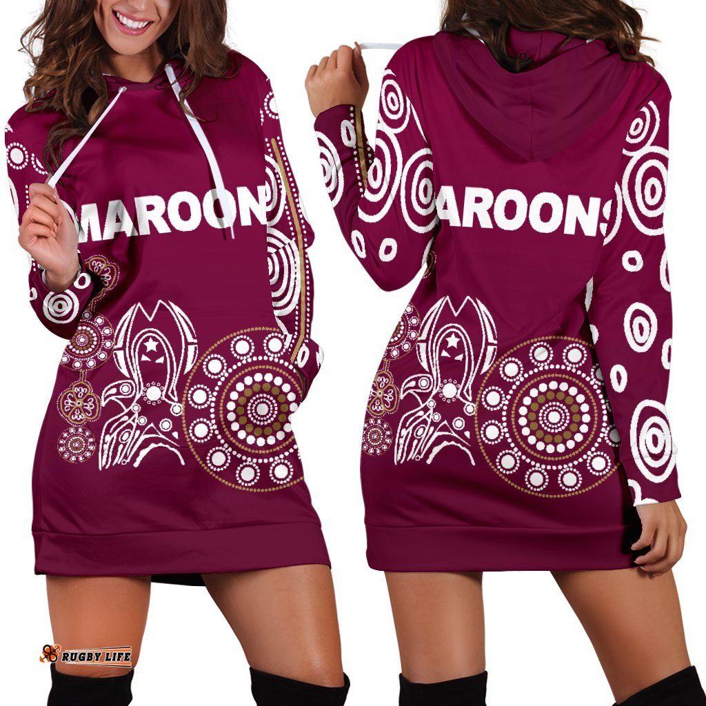 Queensland Women's Hoodie Dress Maroons Simple Indigenous
