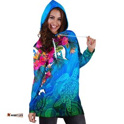 Hoodie Dress Torres Strait Blue Sea With Hibiscus