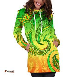 New Zealand Maori Mangopare Women Hoodie Dress Polynesian Green 01