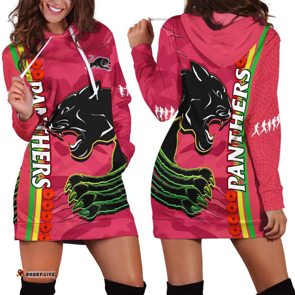 Panthers Rugby ANZAC Hoodie Dress Aboriginal Mix Poppy Camouflage Pink