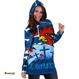 Roosters Anzac Day Women Hoodie Dress Military Blue